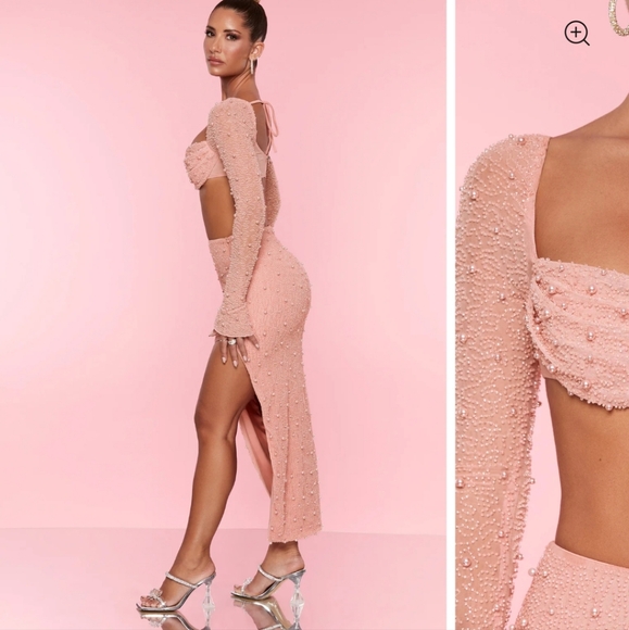 La DesiradeEmbellished Cowl Neck Crop Top in Rose or light Beige size 0 - Picture 3 of 14